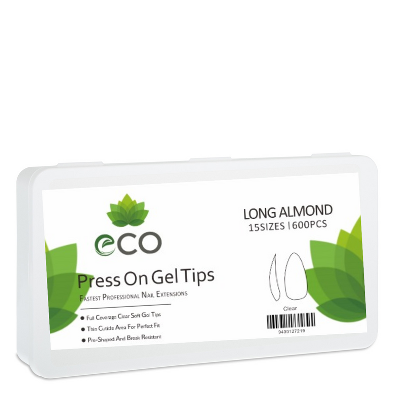 Eco Press On Gel Tips (Long Almond) - 600 pcs