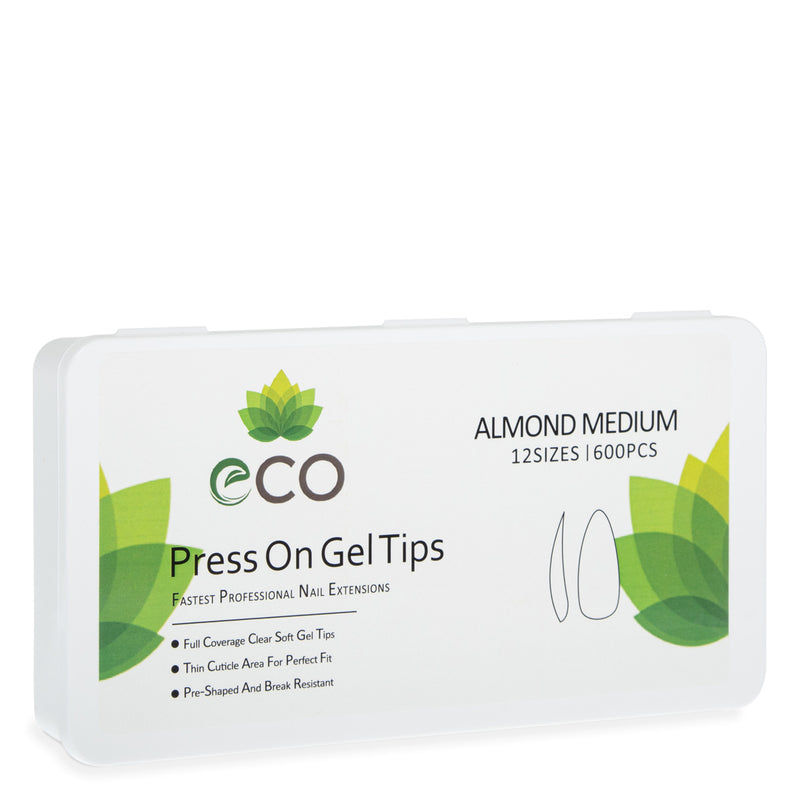 Eco Press On Gel Tips (Almond Medium) - 600 pcs - Master Nail Supply 